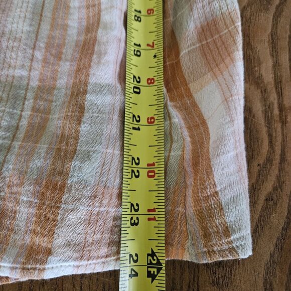 Lucky Brand Emily Plaid Shirt XL | Brown-Orange Cotton Short Sleeve Blouse - Picture 4 of 6